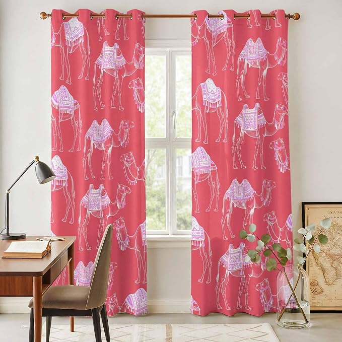 2 Panel Kitchen Cafe Curtains, Desert Camel Sunlight Filtering Nature Air - Image 4