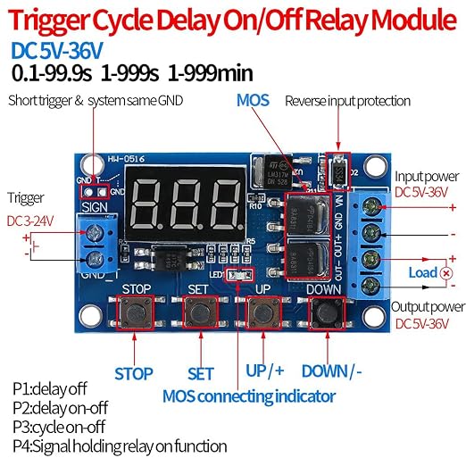 DC 5-30V Digital LED Relay Board Dual-MOS Cycle Timing Circuit Switch Timer - Image 4