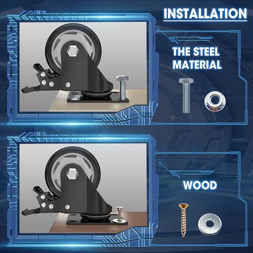 3" Heavy Duty Plate Casters, 1000 Lbs Dual Brake - Image 4