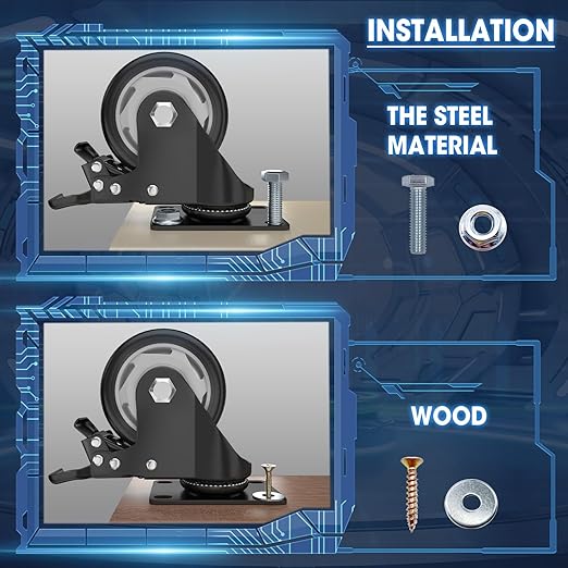 3" Heavy Duty Plate Casters, 1000 Lbs Dual Brake - Image 4