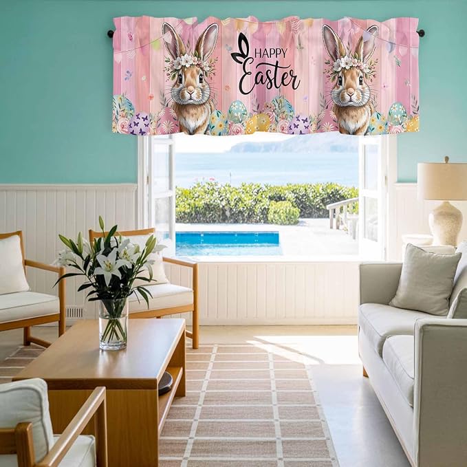 Easter Curtain Valances for Windows, Kitchen Valance Window Treatment, Spring - Image 8