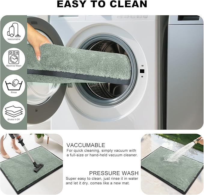 Mibao Dirt Trapper Door Mat for Indoor Outdoor, Waterproof All-Season, All-Weather Doormat, Heavy Duty Non-Slip Entrance Rug, Low Profile Absorbent Entrance Mat Carpet, 30" x 18", Green