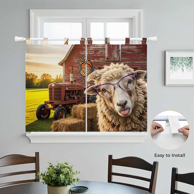 Farm Sheep Bedroom Curtains 63 Inch Length, Window Curtains Tab Top, Farmhouse - Image 4