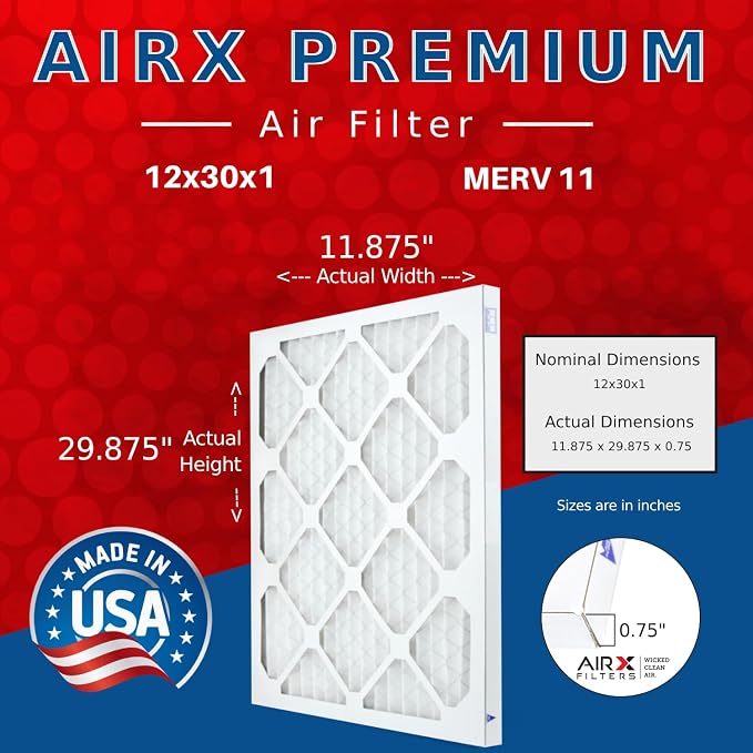 AIRX FILTERS WICKED CLEAN AIR 12x30x1 MERV 11 Electrostatic Pleated Air - Image 2