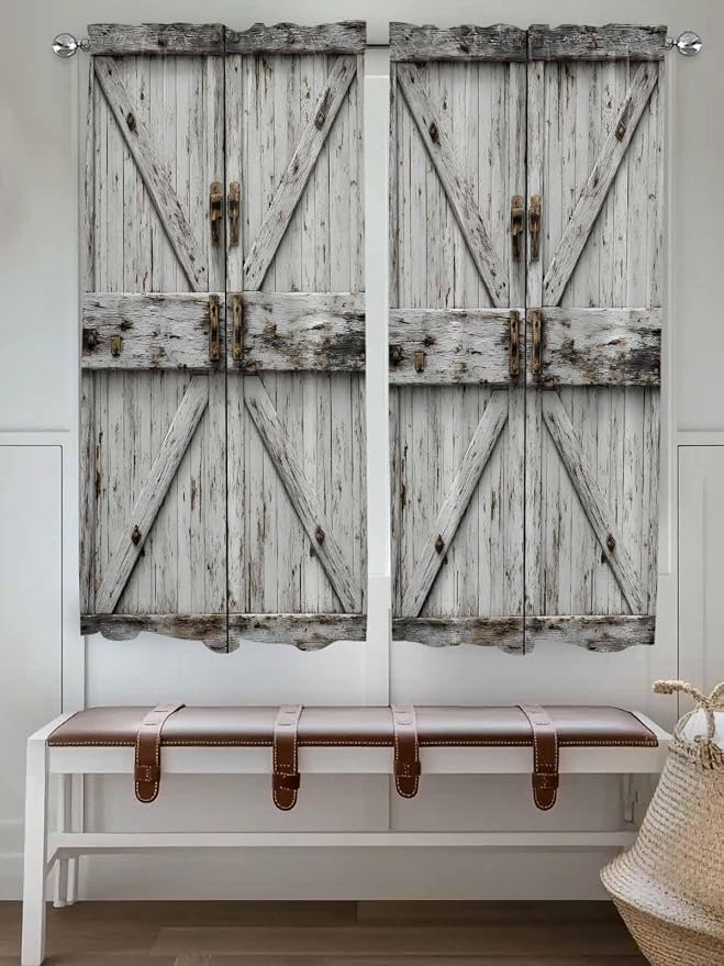 Vintage Gate Living Room Curtains 72 Inches length, Farmhouse Wooden Grain - Image 4