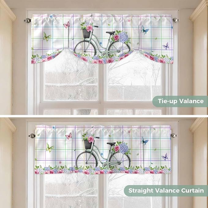 Spring Tie Up Valance Curtains for Windows, Kitchen Curtains Window Shades - Image 5
