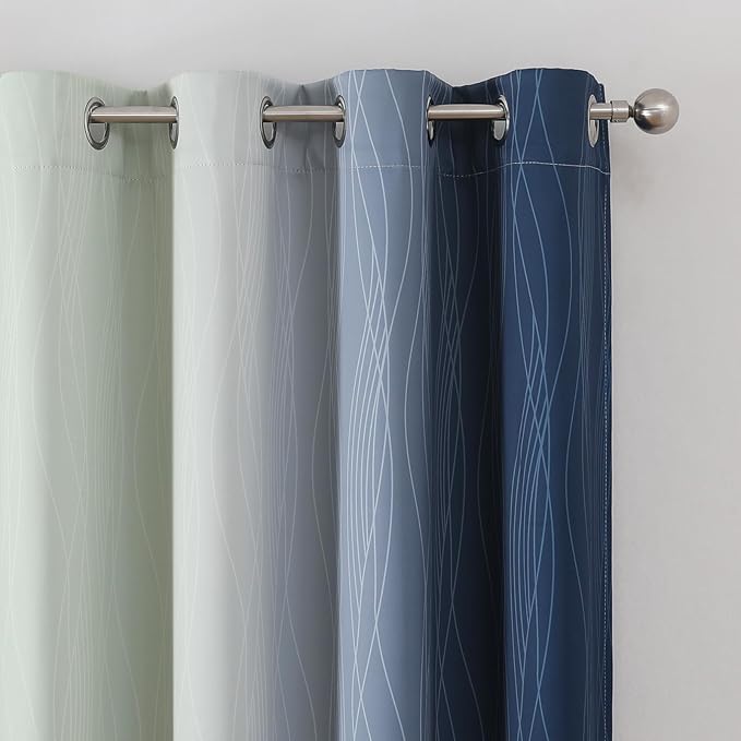 Estelar Textiler Sage Green and Navy Blue Blackout Curtains for Sliding Door,Thermal Insulated Ombre Drapes 108 Inches Long,Full Room Darkening Energy Saving Curtains for Living Room,52Wx108L,2 Panels