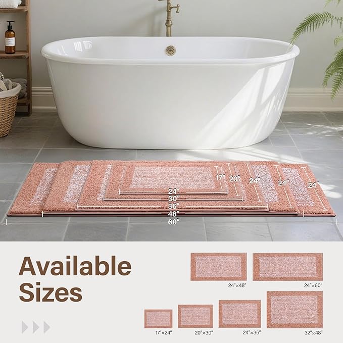 Bathroom Rugs 24x17 Non Slip Washable, Pink Bath Mat for Bathroom Floor Tub, Soft Absorbent Quick Dry Mats for Shower, Bathtub,Home Decor