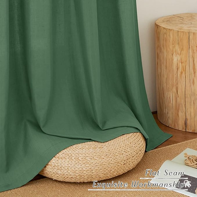 NICETOWN Short Thick Linen Curtains for Small Window, Grommet Bedroom Curtains & Drapes Privacy Added with Light Filtering Window Treatments for Bathroom, Olive Green, 2 Panels, W55 x L54
