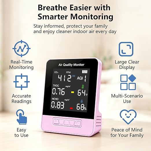 6-in-1 Air Quality Monitor, Smart Indoor CO2 Detector & HCHO TVOC AQI Tester - Image 6