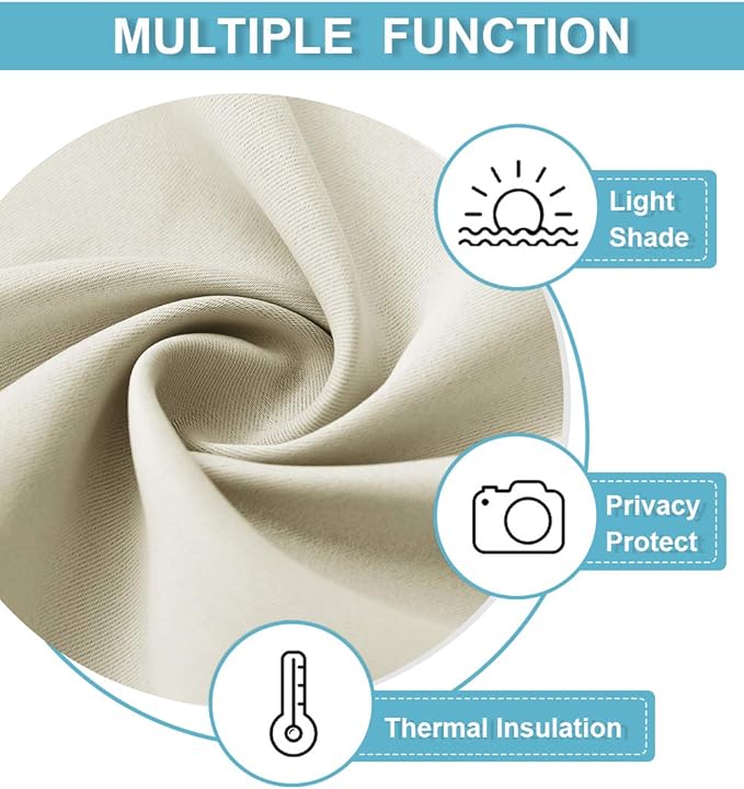 RYB HOME Curtains for Bedroom Living Room 63 inches Long, Thermal Insulated Privacy Rod Pocket Drapes for Nursery Office Home Theater, Width 34 by Length 63, Beige, 2 Panels