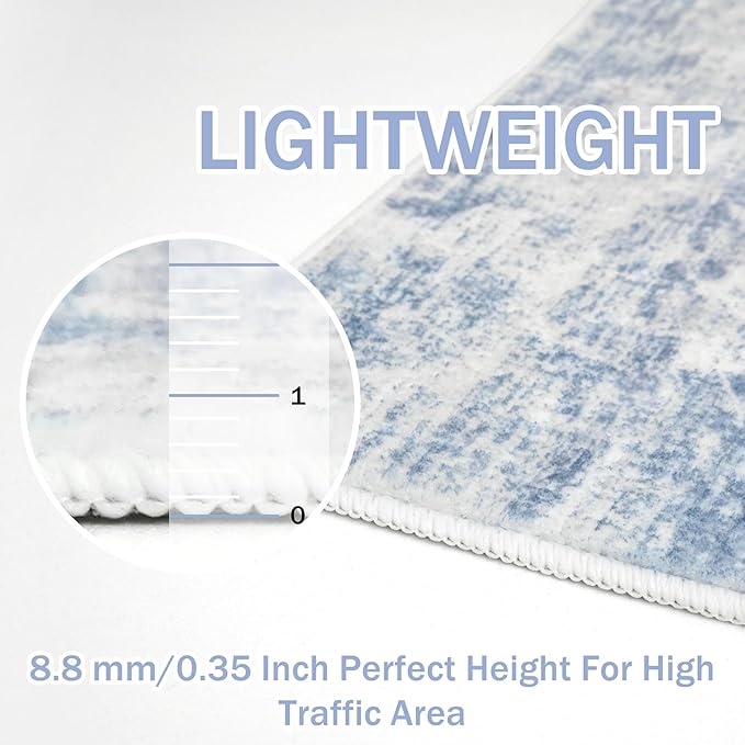 IOHOUZE Abstract Runner Rug 3x12 Ft Washable Runners for Hallways, Non Slip Kitchen Runner Printed Faux Wool Entryway Runner Indoor, Modern Abstract Floor Carpet for Hall Kitchen, Light Blue Grey