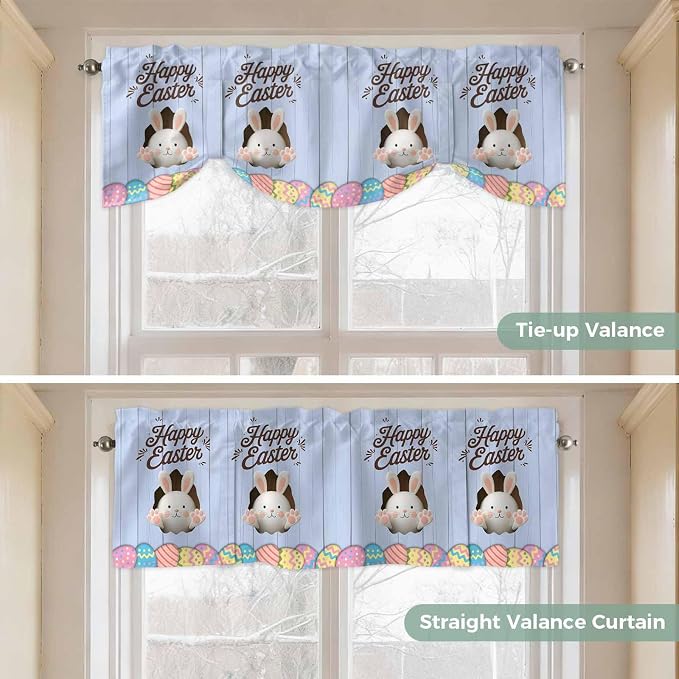 Blue Easter Tie Up Valance Curtains - Image 5