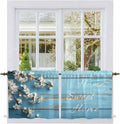 Farmhouse Wooden Grain Tier Curtains, Vintage Shabby Chic Flower Blue Light by Unknown