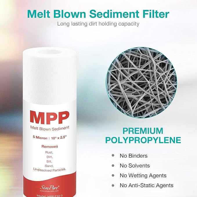 SimPure 5 Micron 10" x 2.5" Whole House Carbon Sediment Water Filter Cartridge - Image 3