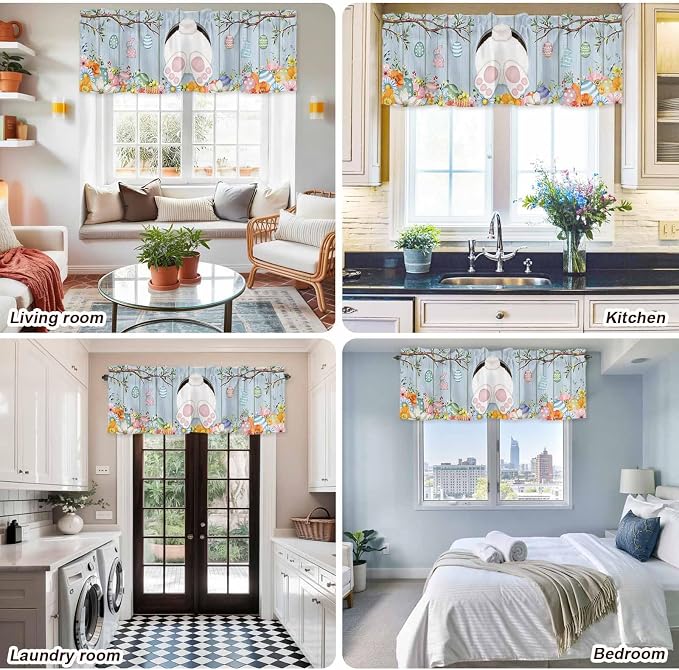 Easter Curtain Valances for Windows, Kitchen Valance Window Treatment, Spring - Image 9