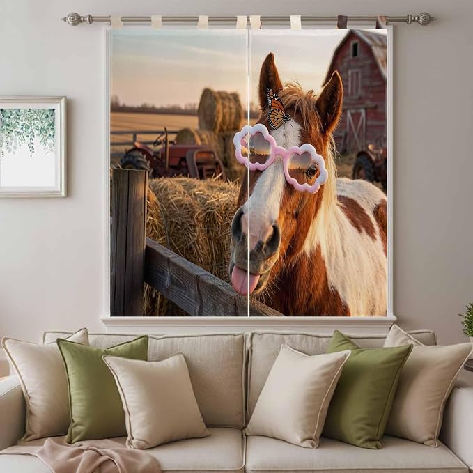 Farm Horses Bedroom Curtains 72 Inch Length, Window Curtains Tab Top, Farmhouse - Image 9