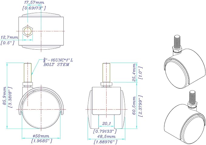 2" Wheel Diameter | Black Nylon Swivel Hooded Samson Twin Wheel Caster | 3/8-16 - Image 2