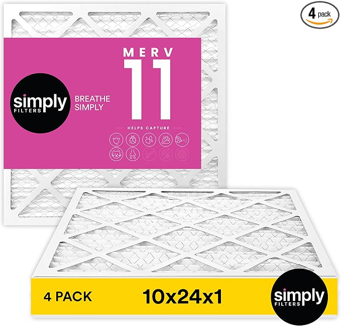 Simply 10x24x1 Air Filter, Merv 11, 4 Pack, by SimplyFilters