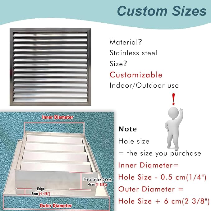 Stainless Steel Ventilation Grille, Ac Vent Cover, Removable Screen - Image 2