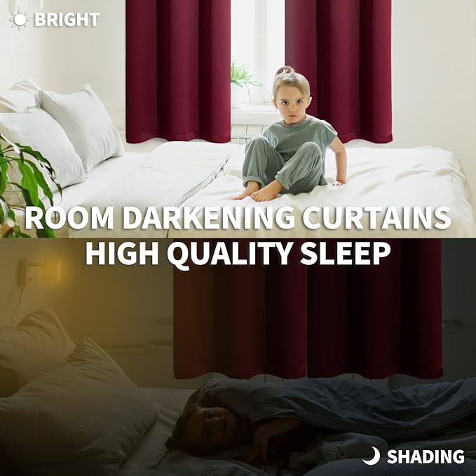 BGment Blackout Curtains for Bedroom - Grommet Thermal Insulated Room Darkening Curtains for Living Room, Set of 2 Panels (38 x 54 Inch, Burgundy)