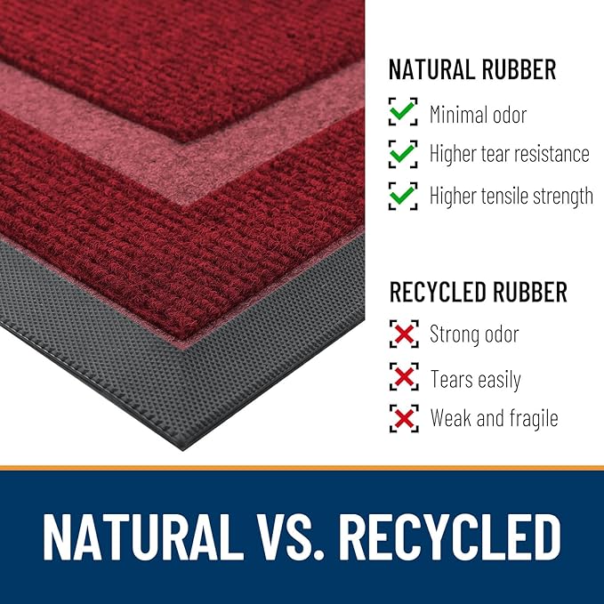 OLANLY Front Door Mat Indoor Outdoor Entrance, Waterproof All-Season, All-Weather Doormat, Sturdy Natural Rubber, Fade Resistant, Low Profile, Easy Clean Patio Porch Entryway Mat, 59x40, Wine Red