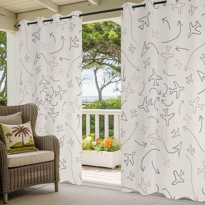 Abstract Airline Route Waterproof Outdoor Curtains - Image 4