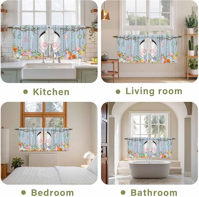 Easter Kitchen Tier Curtains 36 Inch Long 2 Panel Set, Rod Pocket Half Window - Image 8