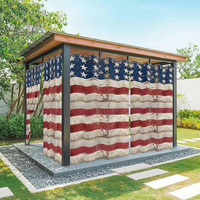 4th of July Outdoor Curtains for Patio USA Flag Independence Day Vintage by Unknown