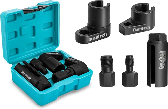 DURATECH 5PCS O2 Oxygen Sensor Socket Thread Chaser Set, 3/8" 1/2" Drive x 7/8" by DURATECH