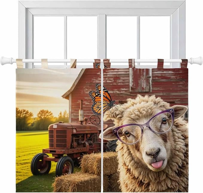 Farm Sheep Bedroom Curtains 63 Inch Length, Window Curtains Tab Top, Farmhouse by Unknown