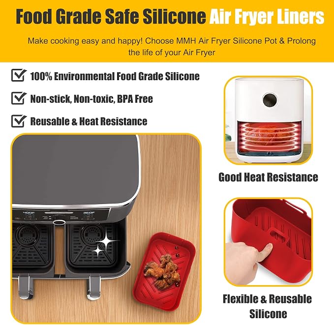 Silicone Air Fryer Liners for Ninja Foodi Dual DZ201/DoubleStack SL201 8QT - Image 3