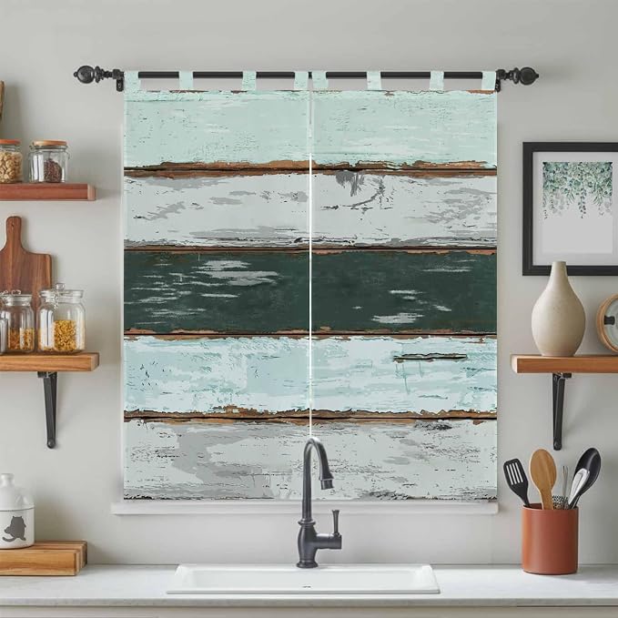 Blue Teal Bedroom Curtains 72 Inch Length, Window Curtains Tab Top, Vintage - Image 3