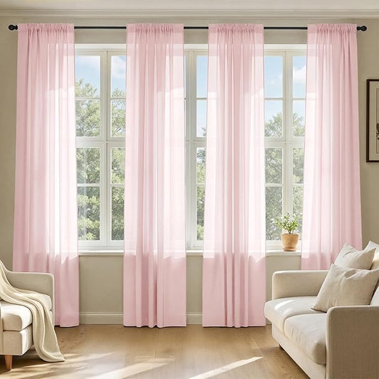 MIULEE Blush Pink Sheer Curtains 90 Inches Long, 4 Panels Set, Light Filtering Rod Pocket Voile Drapes for Living Room and Bedroom, Airy Soft Fabric Window Treatments, 42 x 90 Inches