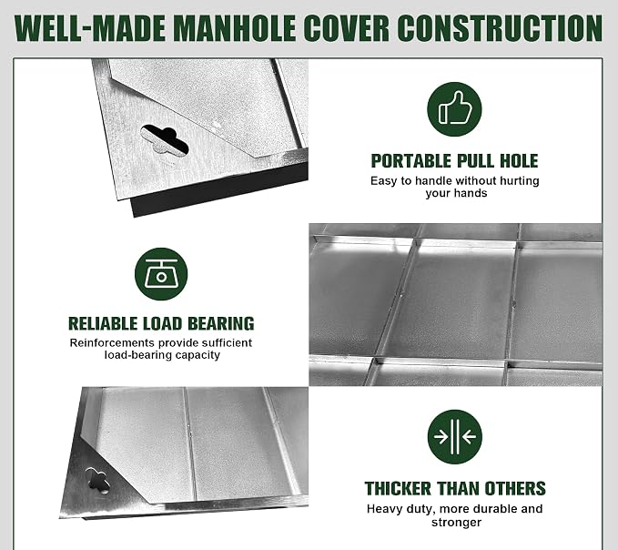 24x24x2.4 inch All Stainless Steel Manhole Cover and Frame, Recessed Square - Image 9