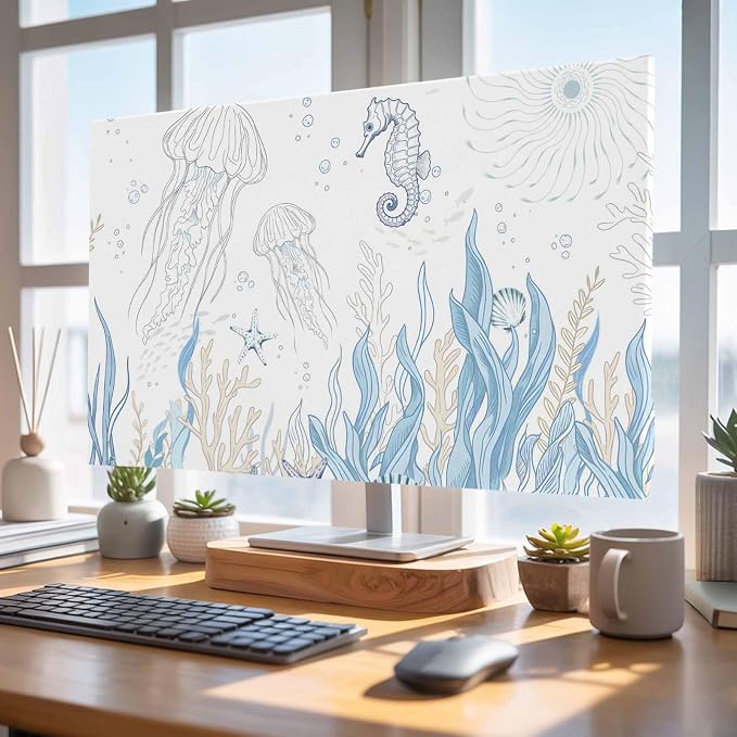 Watercolor Seahorse Jellyfish Indoor TV Cover, Elastic TV Screen Protector - Image 4