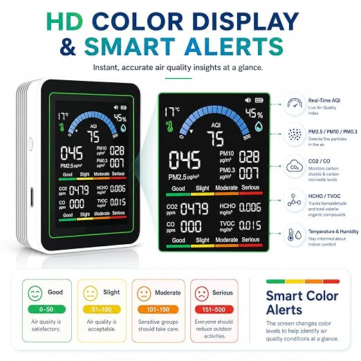 Upgraded 10-in-1 Smart Air Quality Monitor – Professional Indoor Air Test Kit - Image 3