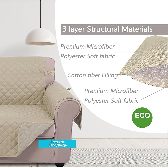 U-NICE HOME 4 Seater Sofa Cover 91 Inch Large Couch Covers for 4 Cushion Couch with Elastic Straps Water Resistant Furniture Protector Cover for Pets Cat (Sofa XX-Large, Sand/Beige)