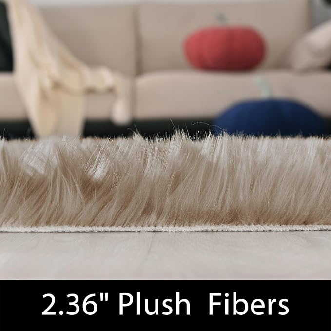Latepis Small Area 2x4 Rug Brown Beige Fur Rug 60% Acrylic 40% polyester Shaggy Rugs for Bedroom Washable Shag Rugs for Living Room Dorm Cushion Home Décor