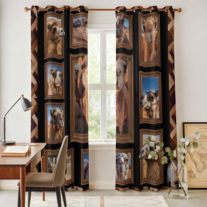 2 Panel Kitchen Cafe Curtains, Desert Camels Sunlight Filtering Nature Air - Image 4