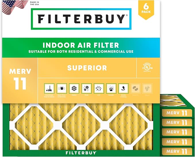 Filterbuy 11.25x11.25x1 Air Filter MERV 11 Superior Pet & Allergy Defense by Filterbuy