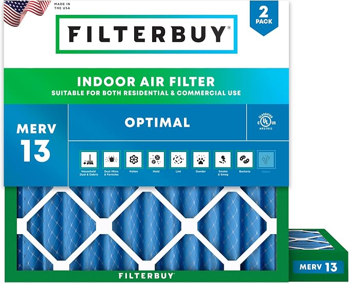 Filterbuy 12x12x2 Air Filter MERV 13 Optimal Smoke & Allergy Defense, by Filterbuy