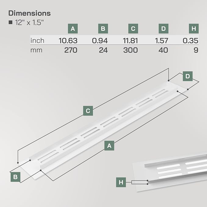 Vent Systems 11.81 x 1.57 Rectangular Door Vent - Image 2