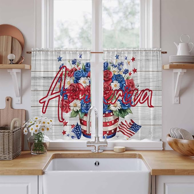Independence Day Kitchen Curtains 54 Inch Long 2 Panel Set, Rod Pocket Window by Unknown