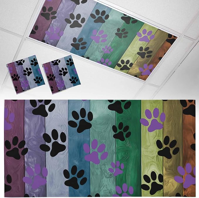 Yukro 2 Pack Fluorescent Light Covers Colorful Dog Paw Prints on The Board by Unknown