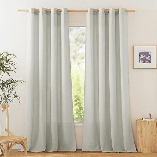 NICETOWN Thick Linen Gray Curtains for Bedroom, Grommet Privacy Added with Light Through Semitransparent Linen Weave Window Drapes for Kids Room/Living Room, W55 x L90, 2 Pieces
