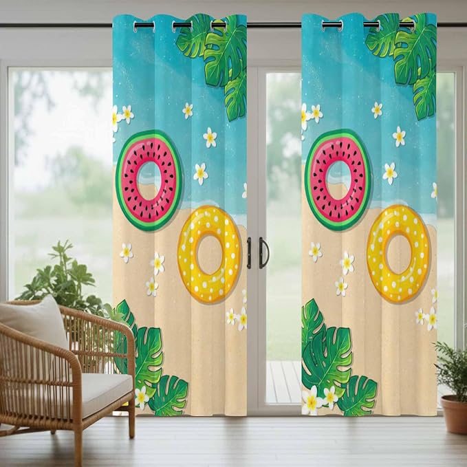 Summer Outdoor Curtains for Patio Plumeria Swimming Circles Ocean Beach - Image 6