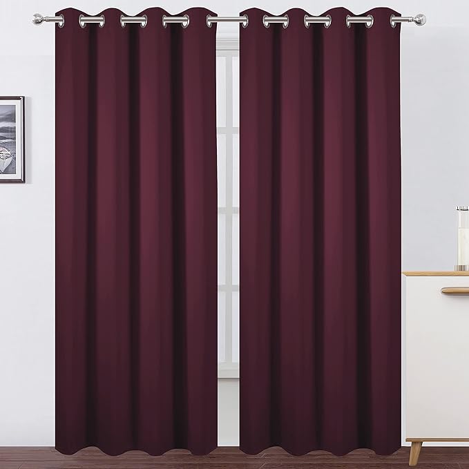 LEMOMO Burgundy Red Thermal Blackout Curtains/52 x 108 Inch/Set of 2 Panels Room Darkening Curtains for Bedroom