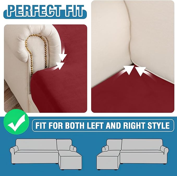 Couch Cover Stretch Velvet Sofa Cushion Cover 3-Piece - Elastic Washable Slipcover for Seat or Backrest, Couch Seat Covers for Sofas (Christmas Red)
