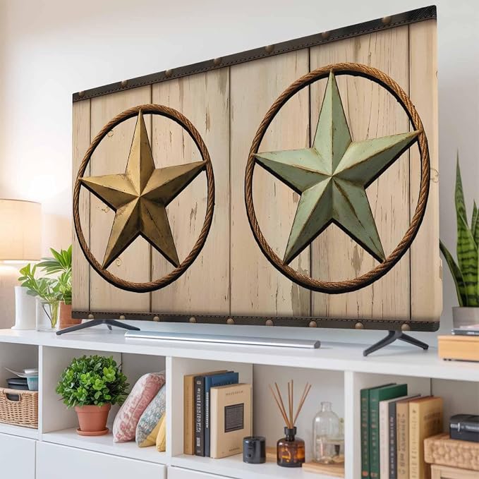 Farmhouse Vintage Brown Western Star Indoor TV Cover, Elastic TV Screen - Image 6